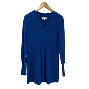 Kinross Cashmere Blue V Neck Tunic Sweater Lightweight Luxury Womens L